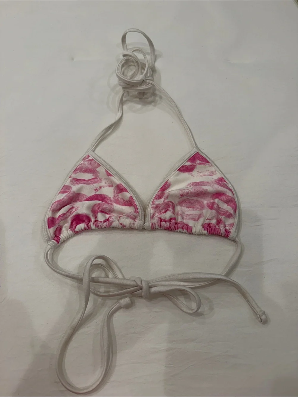 Frankie's Bikinis Pink and White Triangle Bikini Top